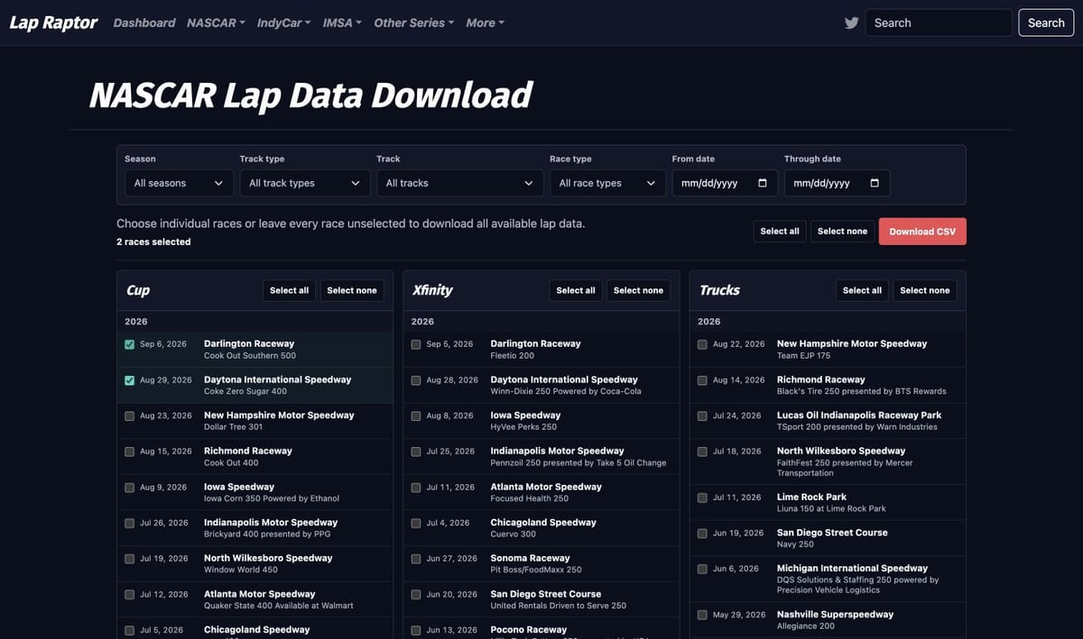 Feature update: NASCAR lap downloads